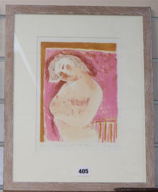 Continental School, limited edition print, Female nude, indistinctly signed, 27 x 19cm